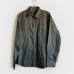 Coofandy Men Button Down Long sleeve Olive Green Western Casual Shirt Size XL